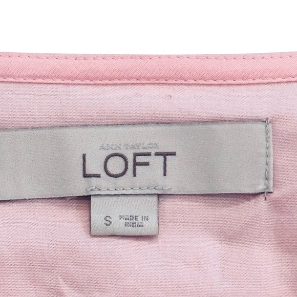 LOFT Size Small Soft Pink 3/4 Sleeve Cotton-Spandex Inset Ladder Lace Top - Picture 6 of 7